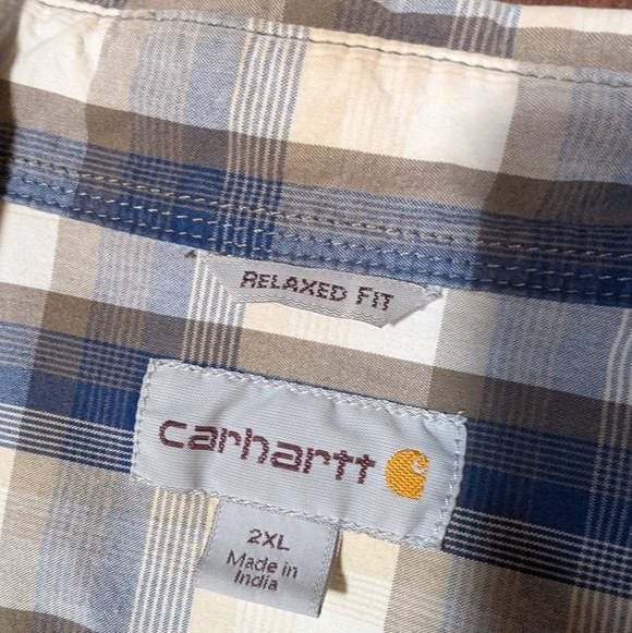 Carhartt Other - Carhartt Men's 2XL Grey Blue White Plaid‎ Button Down Work Shirt Casual